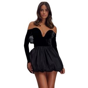 Meshki Liv Black Off-Shoulder Long Sleeve Balloon Hem Dress Size XXS